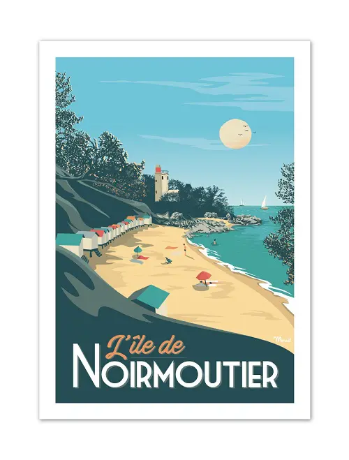 Vitage poster van het strand in Frankrijk.