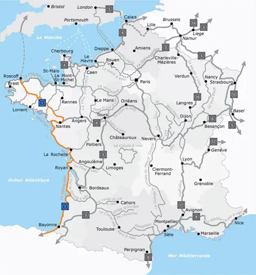 La Vélodyssée: overzicht van de fietsroute langs de Atlantische kust in Frankrijk
