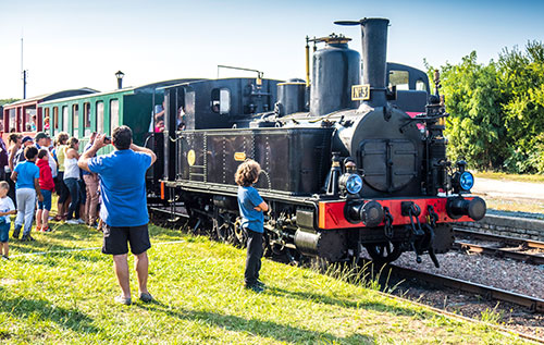 Mensen staan naast de Train des Mouettes.